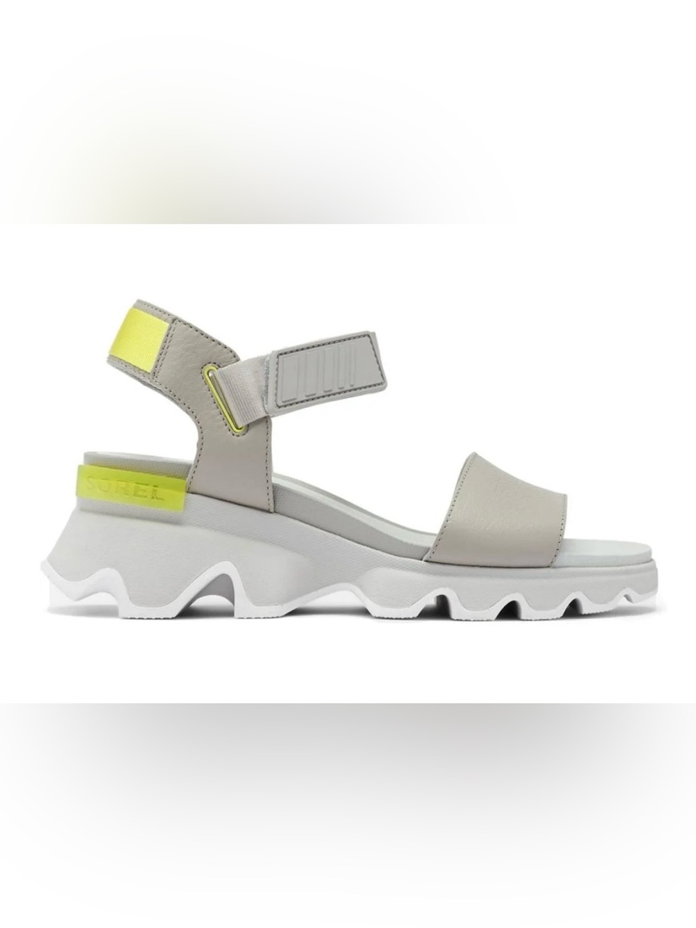 Sorel Gray Platform Sport Sandals with Yellow Accent